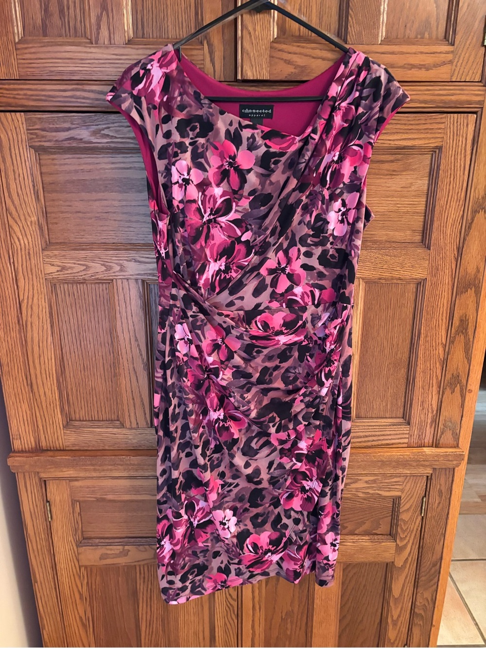 connected apparel Fuchsia Floral Ruched Midi Dress